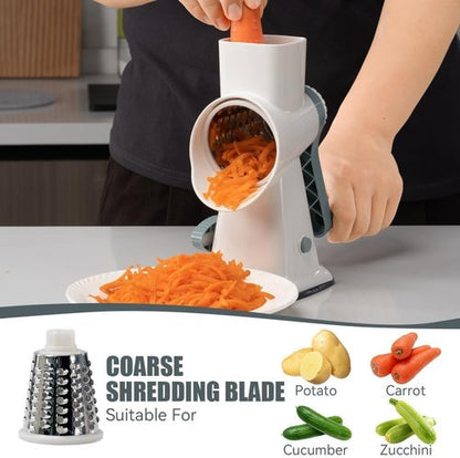 KEOUKE Rotary Cheese Grater - Hand Crank Shredder with 3 Stainless Steel Blades & Stable Suction | Safe Kitchen Tool
