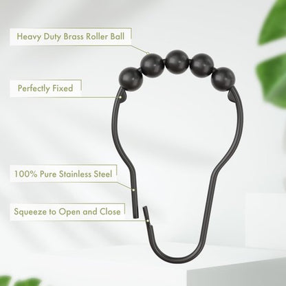 Amazer Shower Curtain Hooks, Decorative Rust Proof Stainless Steel Shower Curtain Hooks for Bathroom Shower Rods Set of 24, Matte Black
