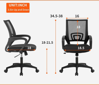 BestOffice Ergonomic Office Chair - Mid-Back Swivel Design with Breathable Backrest & Lumbar Support - Adjustable Height, Sponge Seat, Rolling Wheels - Black for Adults & Women