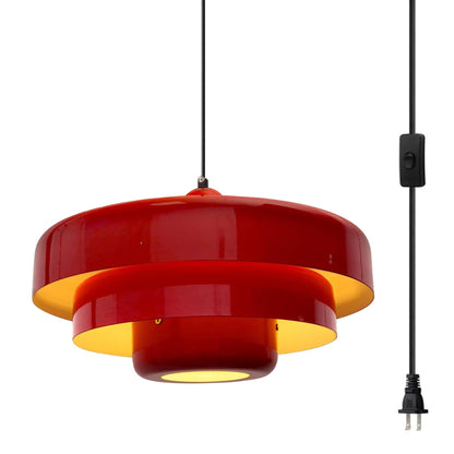 DoungRos Hanging Lamp Plug in Red Pendant Light Fixtures Mid Century Modern Pendant Lamp Nordic Style Pendant Lighting Metal Shade for Living Room Dining Room Bedroom Kitchen Island