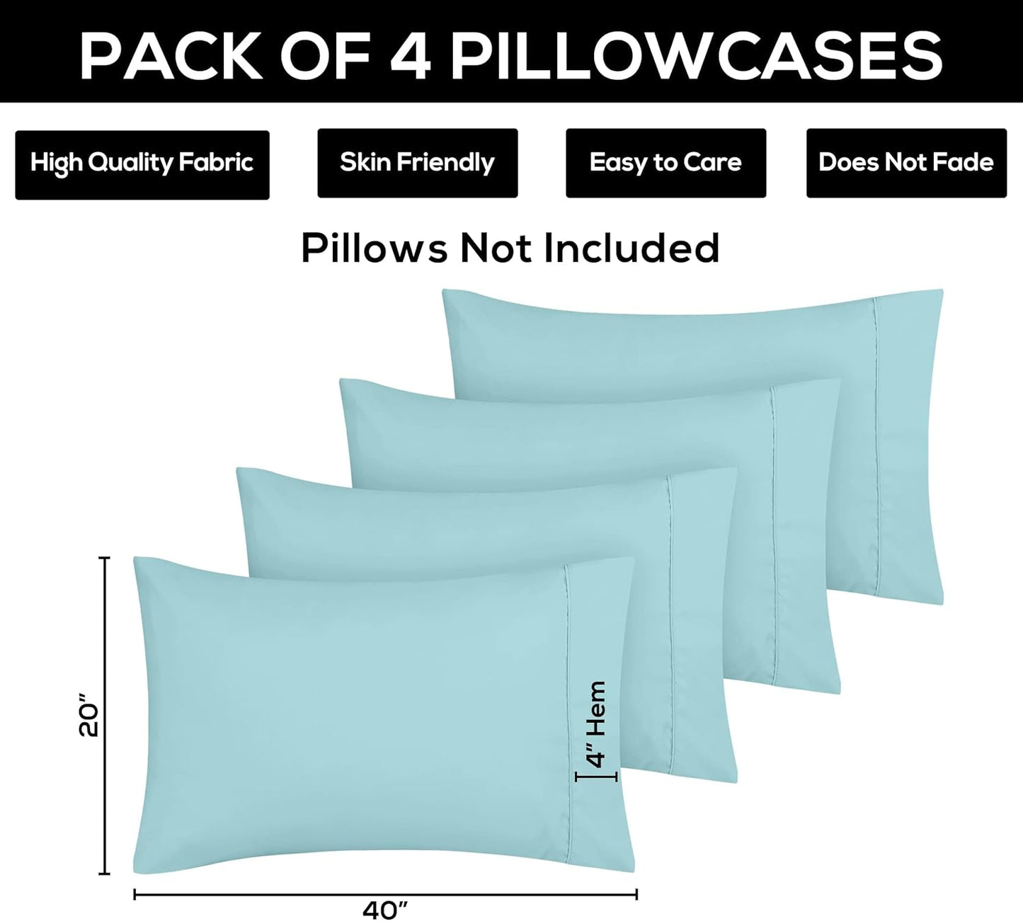 Utopia Bedding Standard Pillow Cases - Soft Brushed Microfiber - 4 Pack, Spa Blue - 20 X 26 Inches