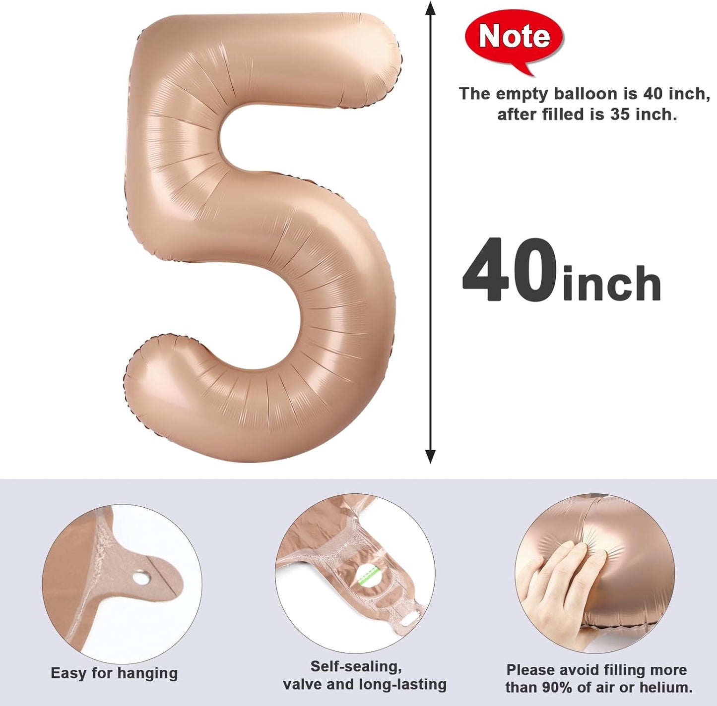 Skiennix 40-Inch Balloon Numbers - Light Brown 5th Birthday & Wedding Party Decor