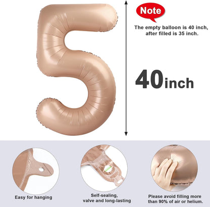 Skiennix 40-Inch Balloon Numbers - Light Brown 5th Birthday & Wedding Party Decor