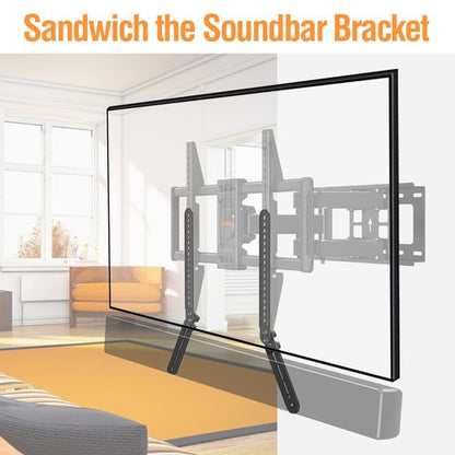 ELIVED Soundbar Mount, Sound Bar TV Bracket, for Mounting Above or Under TV, Fits Most Sound Bars Up to 15 Lbs, Tool-Free Knob Adjustable, for 23-90" tvs with Detachable Extension Arms and L-Brackets