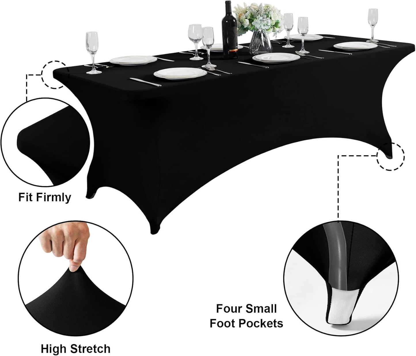SuperO Waterproof Spandex Table Cover - Fitted Stretch Tablecloth for 4FT Tables | Black, Ideal for Parties & Events