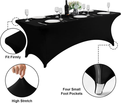 SuperO Waterproof Spandex Table Cover - Fitted Stretch Tablecloth for 4FT Tables | Black, Ideal for Parties & Events