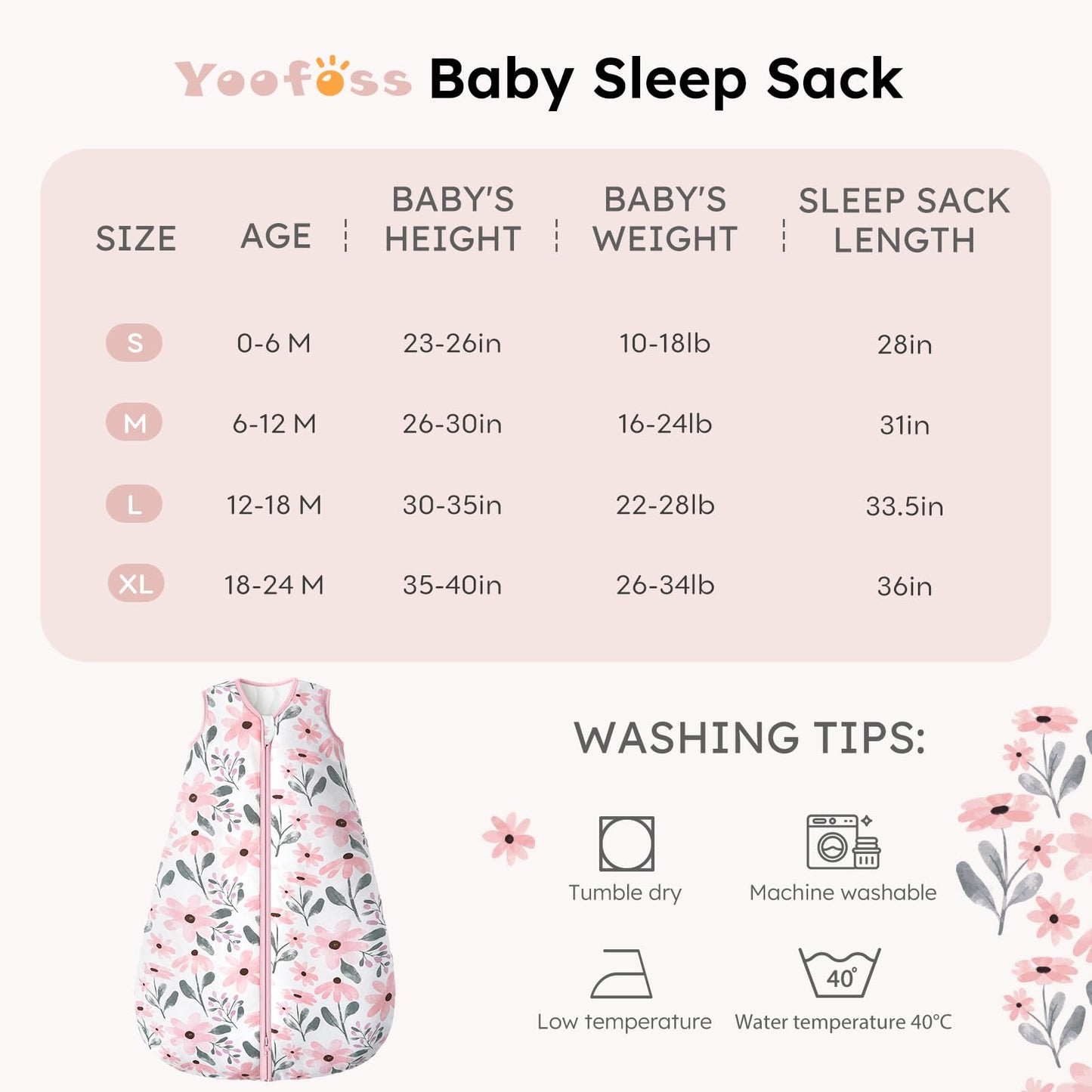 Yoofoss Baby Sleep Sack 6-12 Months, TOG 2.5 Baby Wearable Blanket with 2-Way Zipper, 100% Organic Cotton Fabric Winter Newborn Sleeping sack, Warm Soft Comfy(Medium)