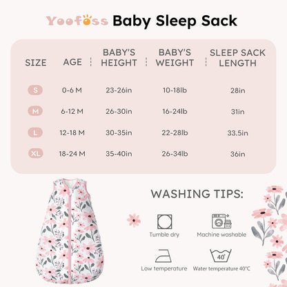 Yoofoss Baby Sleep Sack 6-12 Months, TOG 2.5 Baby Wearable Blanket with 2-Way Zipper, 100% Organic Cotton Fabric Winter Newborn Sleeping sack, Warm Soft Comfy(Medium)