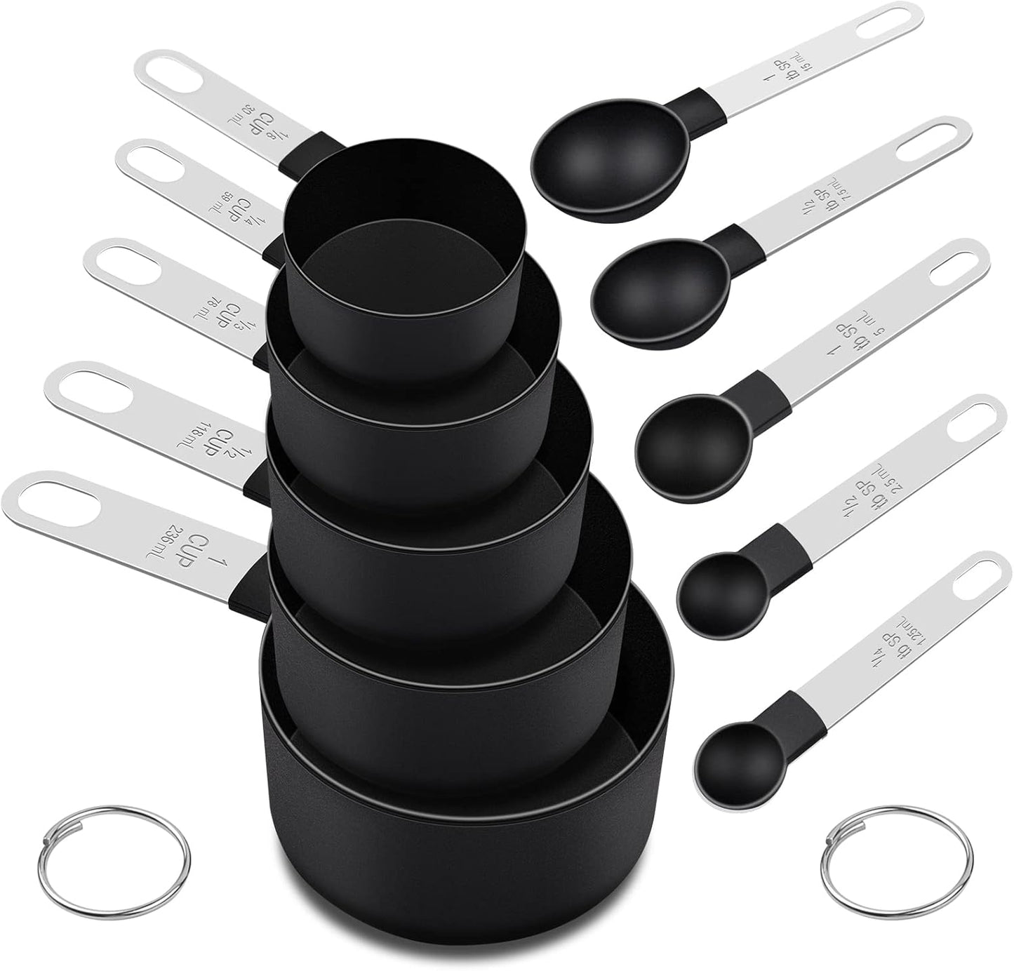 Skiennix Measuring Cups and Spoons Set - 10-Piece Nesting Kitchen Tools with Stainless Steel Handles | Black