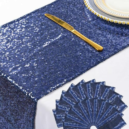 20-Pack Navy Blue Sequin Table Runners 12x108 Inches for Parties & Events