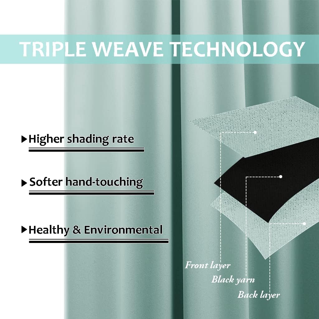 NICETOWN Aqua Blue Blackout Curtain Set - Thermal Insulated Window Draperies for Light Sleepers | 37W x 40L, 2 Panels