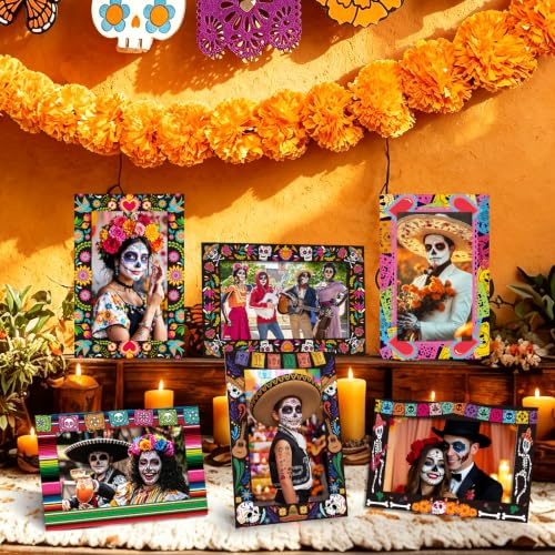 Day of The Dead Ofrenda Paper Picture Frames for Dia De Los Muertos Altar Decorations - 24 Pack, 4x6 Inch - Dia De Los Muertos / 4x6