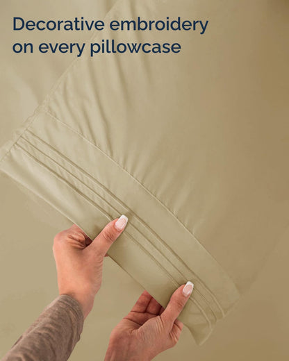 Skiennix Twin Size Sheet Set - Comfy Cooling Bed Sheets - Ultra-Soft, Deep Pockets, Wrinkle-Free - Oeko-Tex Certified - Beige