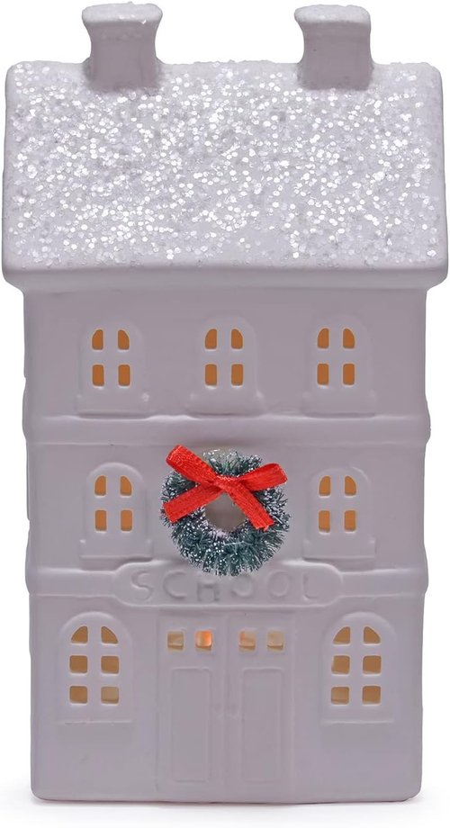 Mark Feldstein & Associates Holiday Wreath Village - 18-Piece White Porcelain LED Christmas Figurines with Trees
