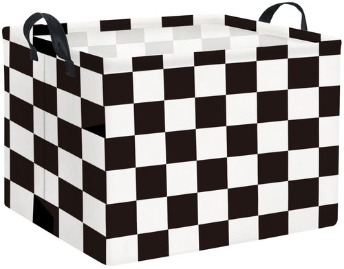 HIYAGON Rectangular Car Basket for Boys Checkered Basket Kids Baby Storage Bin Toy Organizer Box Car Room Decor(Racing Flag)