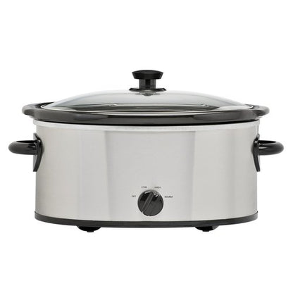 6 Quart Oval Slow Cooker, Stainless Steel Finish, Glass Lid, Adjustable Temp, Perfect for Families and Gatherings Entertaining, Silver