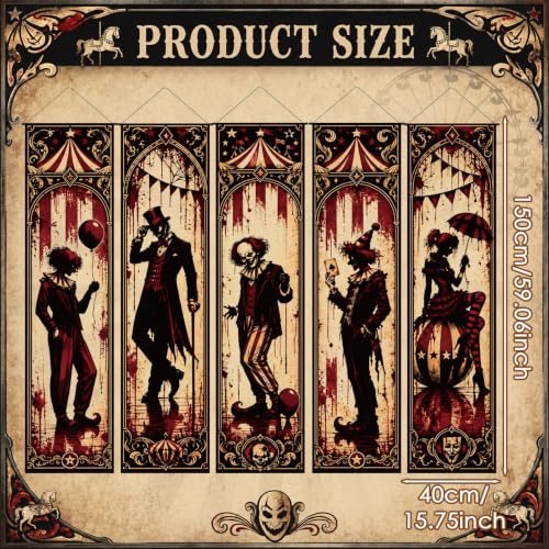 Halloween Clown Banner Set - 5pcs Gothic Circus Wall Decorations, Spooky Party Decor