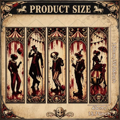 Halloween Clown Banner Set - 5pcs Gothic Circus Wall Decorations, Spooky Party Decor