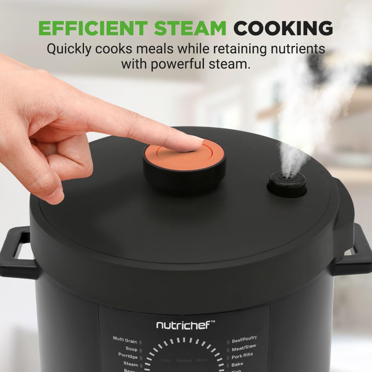 NutriChef Electric Pressure Cooker - 6 Quart Capacity | 9-in-1 Digital Multi-Cooker | Adjustable Time & Temperature | Black Finish