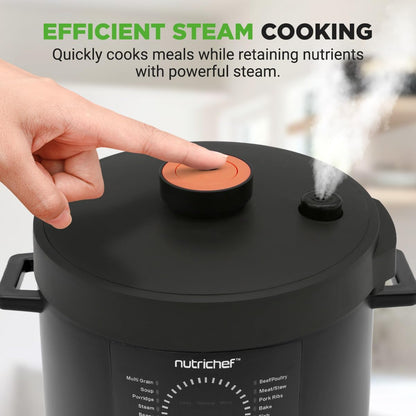 NutriChef Electric Pressure Cooker - 6 Quart Capacity | 9-in-1 Digital Multi-Cooker | Adjustable Time & Temperature | Black Finish