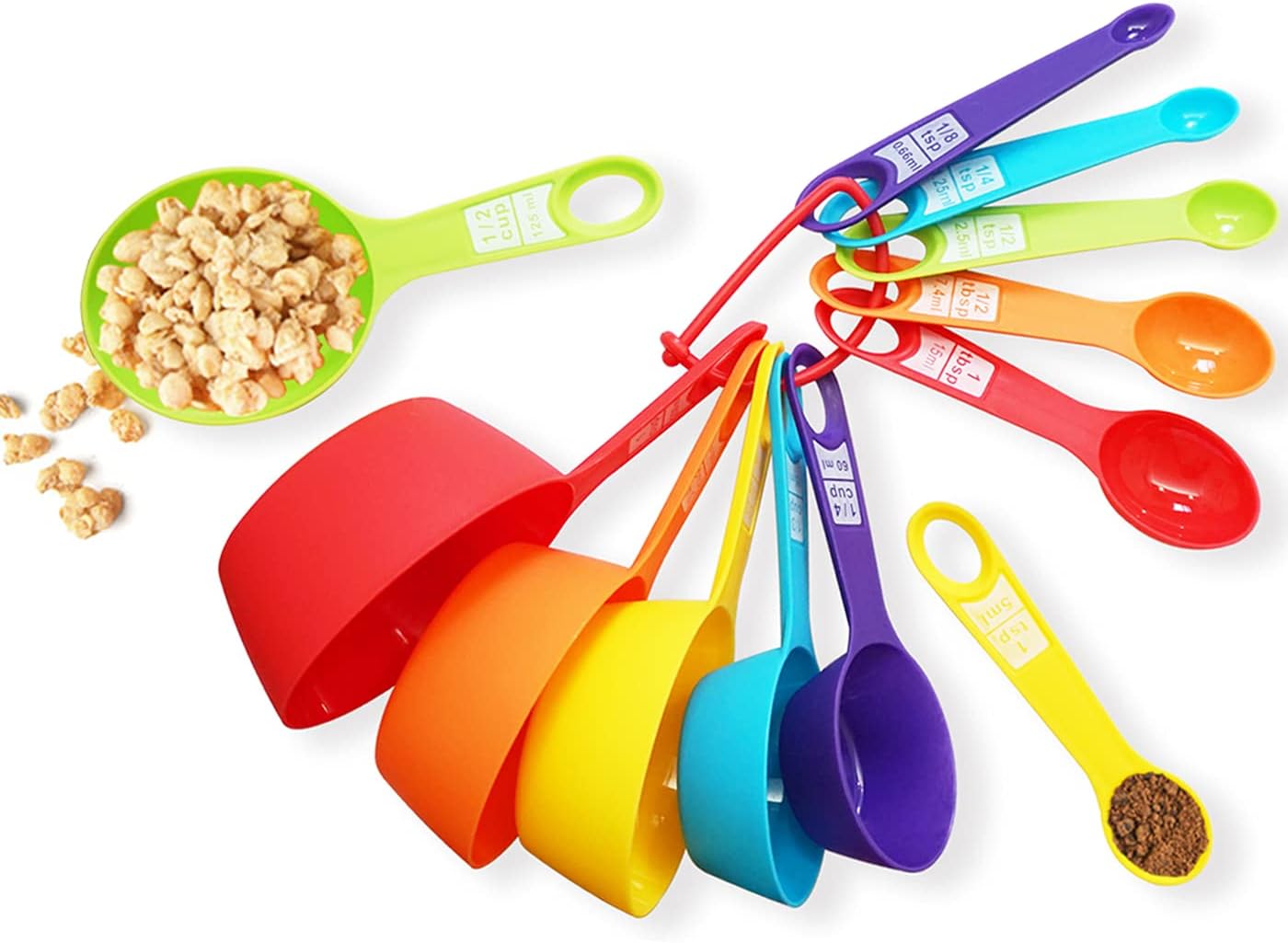 Skiennix 12-Piece Measuring Cups and Spoons Set - Durable, Dishwasher Safe Kitchen Tools in Vibrant Colors