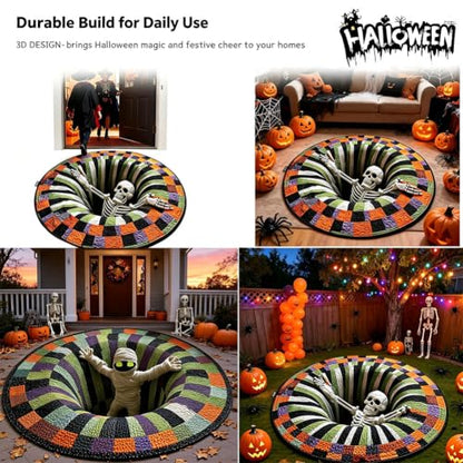 Halloween 3D Optical Illusion Rug - Ghosts Skeleton Pumpkins Door Mat