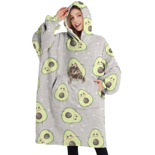 Touchbetter Avocados Face Avocado Wearable Oversized Blanket, Sherpa Blanket Hoodie with Super Pockets, Super Warm Fuzzy Pullover for Women & Men