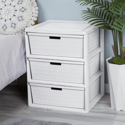 2 Pack Wide 3-Drawer Storage Tower with Removable Bins — White Cross-Weave Organizer (Variation: White)