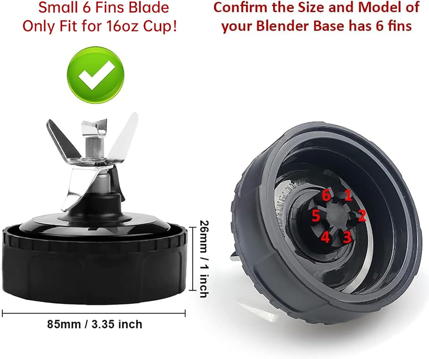 Ninja Blender Replacement 6 Fins Blade - Compatible with BL660, BL770, BL771, BL780 | 16 oz Cup