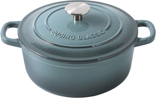 EDGING CASTING Enameled Cast Iron Dutch Oven - 5.5 Quart with Dual Handles in Slate Blue
