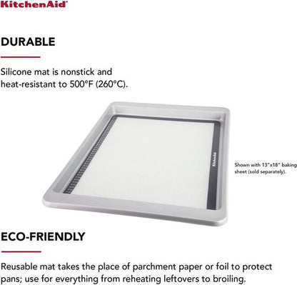 KitchenAid Silicone Baking Mat - Large 12x17-Inch Gray Design for Easy Baking