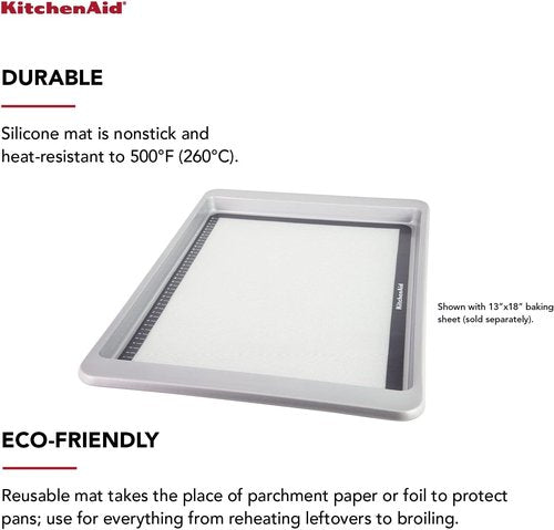 KitchenAid Silicone Baking Mat - Large 12x17-Inch, Durable & Non-Stick Gray Surface
