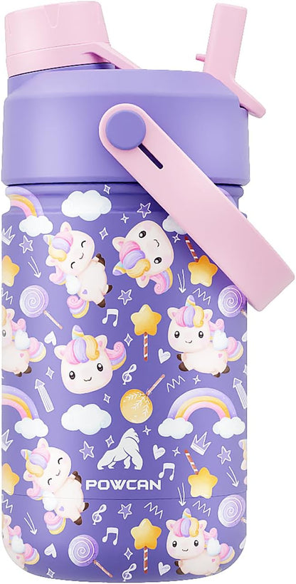 Skiennix 12 Oz Insulated Water Bottle for Kids - 2-in-1 Straw Spout Lid, BPA-Free, Cute Unicorn Design