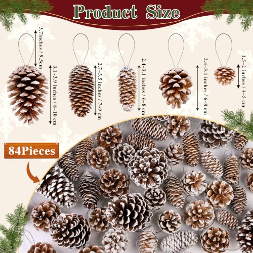 Christmas Snow White Pine Cone Ornaments Set - 84 Pieces, Assorted Sizes & Styles - White Variation
