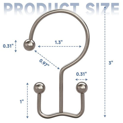 Titanker Shower Curtain Hooks Nickel, Minimalist Simple Double Glide Shower Curtain Rings, Rust Proof Metal Shower Hooks Rings for Bathroom Shower Rods Curtains, Set of 12 Hooks