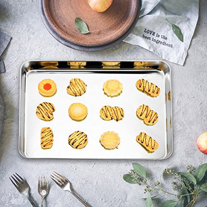 Yododo Baking Sheet Set of 2, Stainless Steel Cookie Sheet Baking Pan Toaster Oven Tray Pan, Size 16 x 12 x 1 inch, Non Toxic & Healthy, Mirror Finish & Rust Free, Easy Clean & Dishwasher Safe