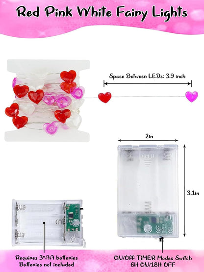 Skiennix Heart Fairy Lights - 10FT 30 LED Battery Operated String Lights | Waterproof for Indoor & Outdoor Valentine's Decor