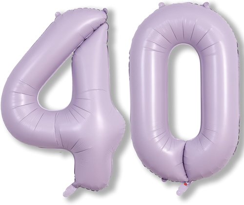 Light Purple Number 40 Birthday Balloons - 40 Inch Large Pastel Mylar Foil 4 & 0 for 40th Anniversary Party