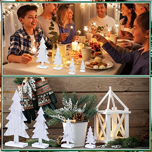 Wooden Christmas Trees Set - Rustic White 4 Sizes Tabletop Holiday Decor