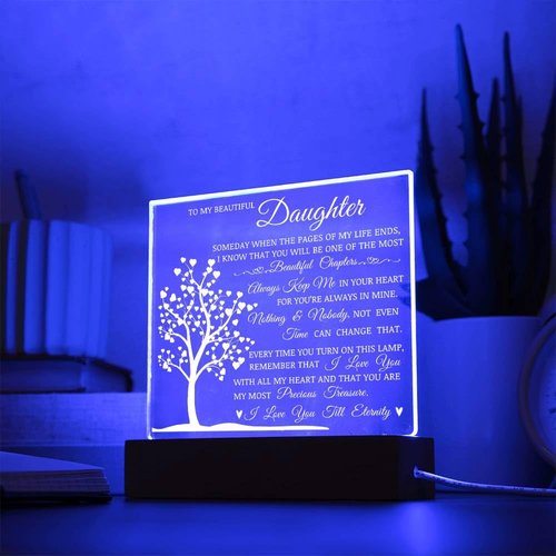 Daughter Keepsake Gift - Lamp of Love, Square Acrylic Plaque Gift for Daughter, Meaningful Message on Display, Unique Birthday Gift for Daughter, Best Gift Idea for Christmas, Gift to Daughter from