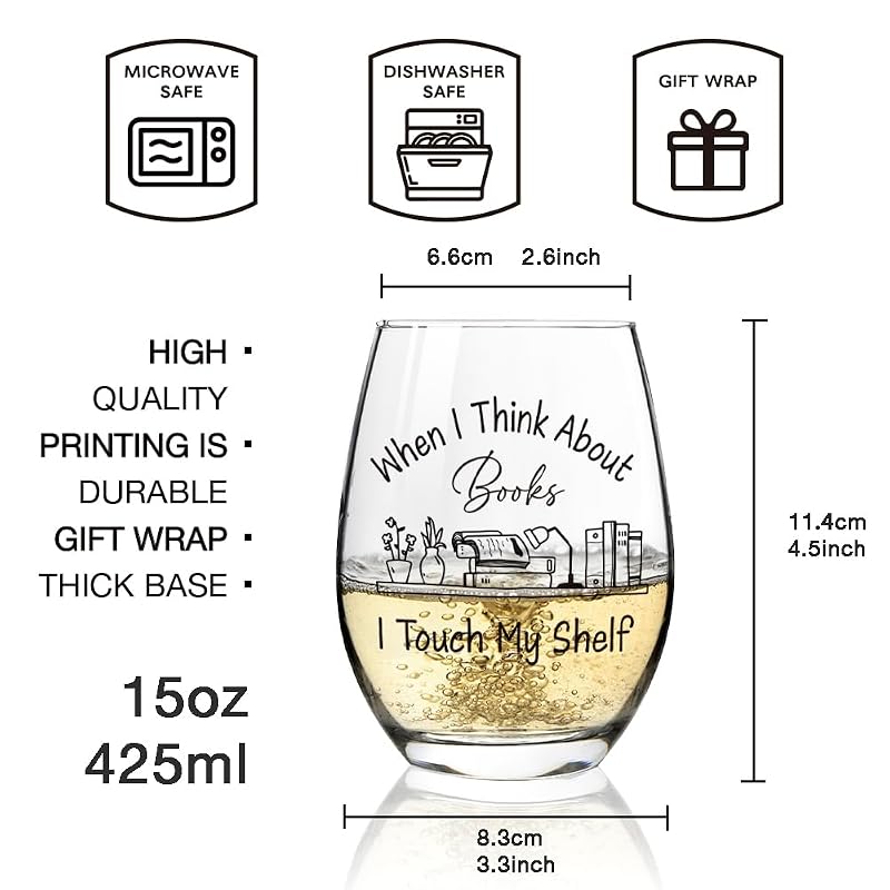 Book Lover Wine Glass 15oz – Funny Gift for Readers, Stemless Glass