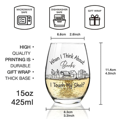 Book Lover Wine Glass 15oz – Funny Gift for Readers, Stemless Glass