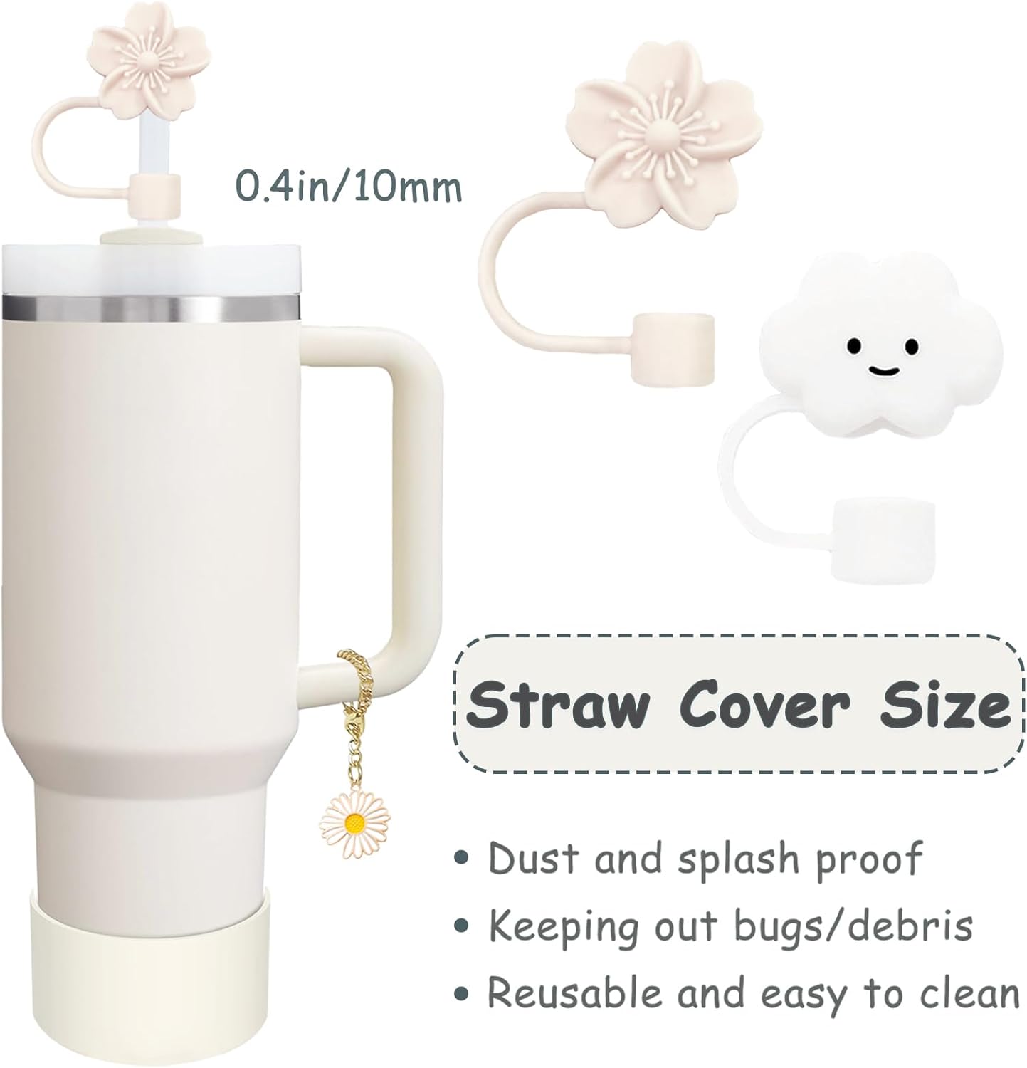 Stanley - Cup Accessories Set with Straw Cover, Spill-Proof Stopper & Flower Handle Charm - Cream