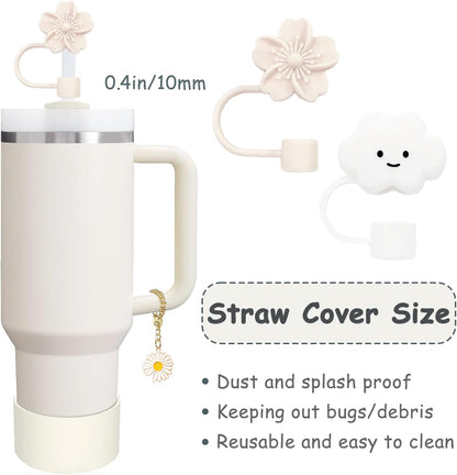 Stanley - Cup Accessories Set with Straw Cover, Spill-Proof Stopper & Flower Handle Charm - Cream