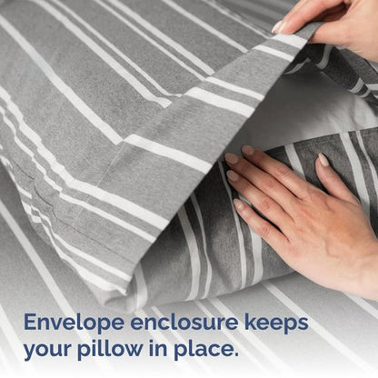 King Standard Pillow Cases Set of 4 - Soft Hotel Quality Pillowcase Covers - Comfy Bedding for Women, Men, Kids & Teens - Machine Washable Pillow Protectors - 4 Piece Set - King Standard Grey Stripes