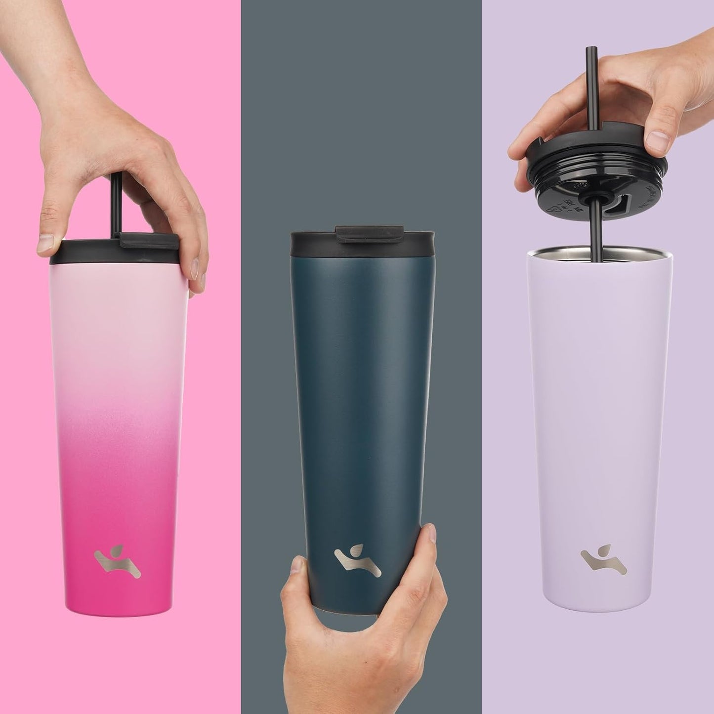 Skiennix 22 Oz Insulated Tumbler - Vacuum-Sealed Stainless Steel Travel Mug with Lid & Straws | Gray