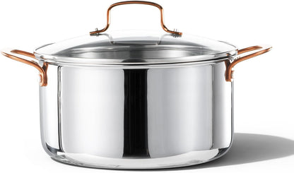 CAROTE 6 Qt Tri-Ply Stainless Steel Stockpot - Non-Toxic Soup Pot with Lid | Even Heating, Oven Safe, Induction Compatible, Silver