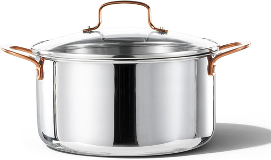 CAROTE 6 Qt Tri-Ply Stainless Steel Stockpot - Non-Toxic Soup Pot with Lid | Even Heating, Oven Safe, Induction Compatible, Silver