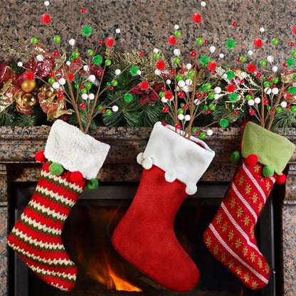 Artificial Berry Stems - 6 Pieces, 16 Inch Christmas Tree Picks, Red Green White, Holiday Decor
