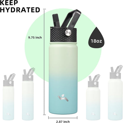 Skiennix 18 oz Insulated Stainless Steel Water Bottle - Sport Design with 3 Lids | Mint Color